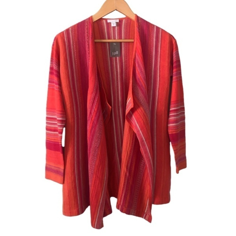 Nwt J Jill Orange Striped Open Front Draped Cardigan Top Long Sleeve Xs
